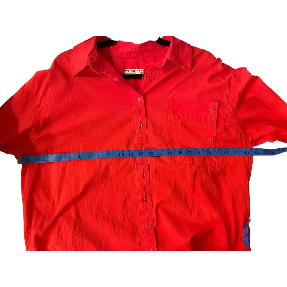 Free People We The Free Hallie French Cuff Shirt Red Size S Oversized